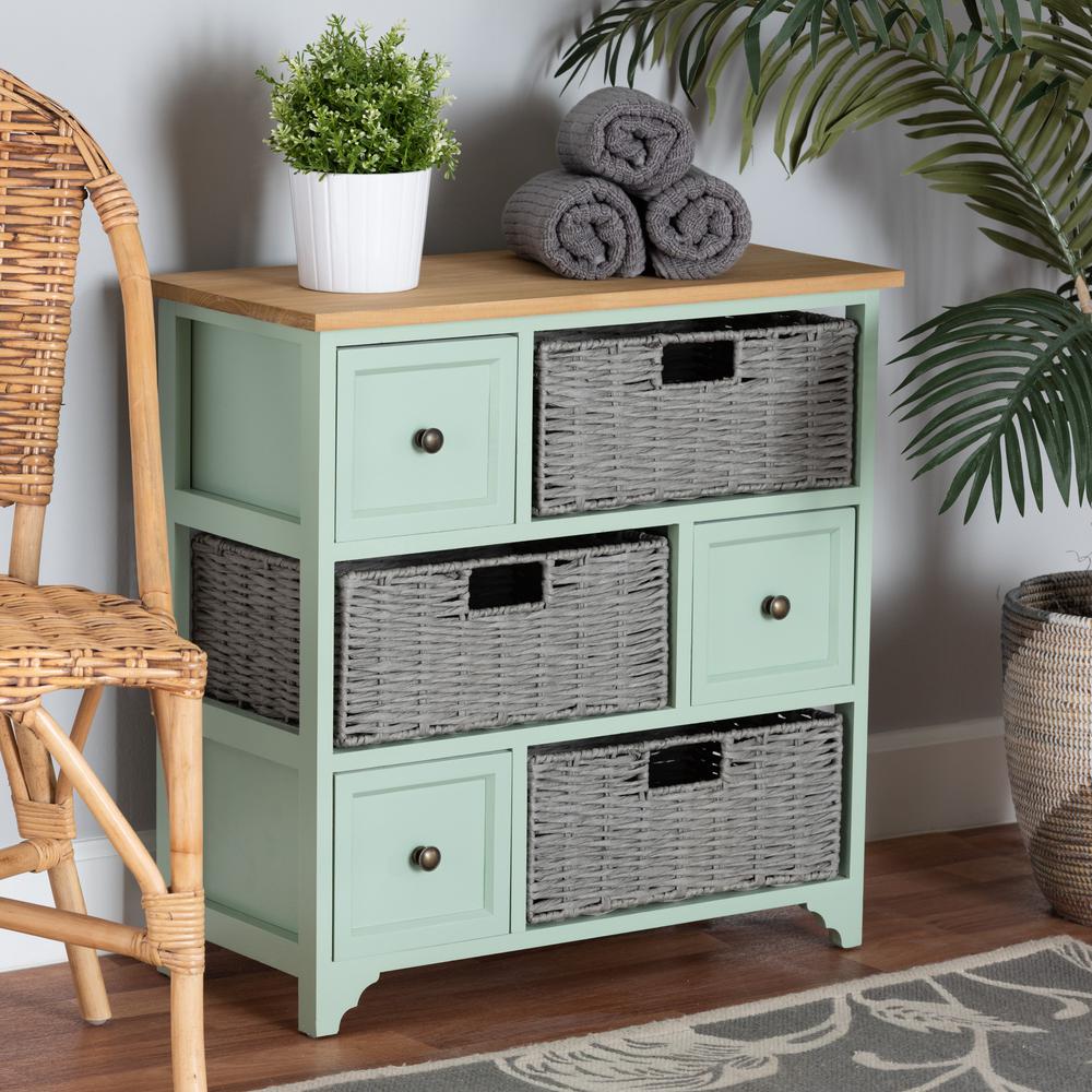 Mint Green Finished Wood 3-Drawer Storage Unit with Baskets. Picture 18