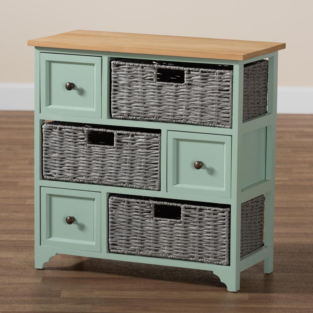 Mint Green Finished Wood 3-Drawer Storage Unit with Baskets. Picture 19