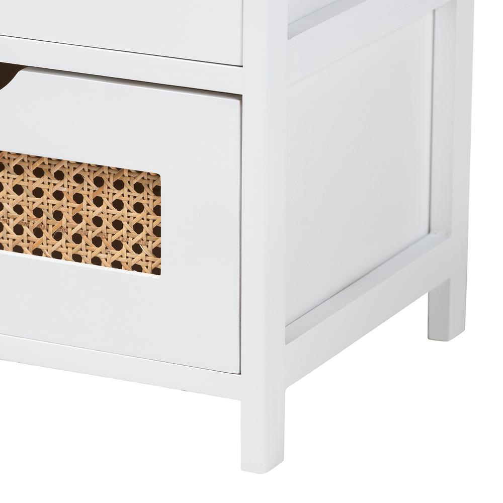 White Finished Wood 3-Drawer Storage Bench with Natural Rattan. Picture 16