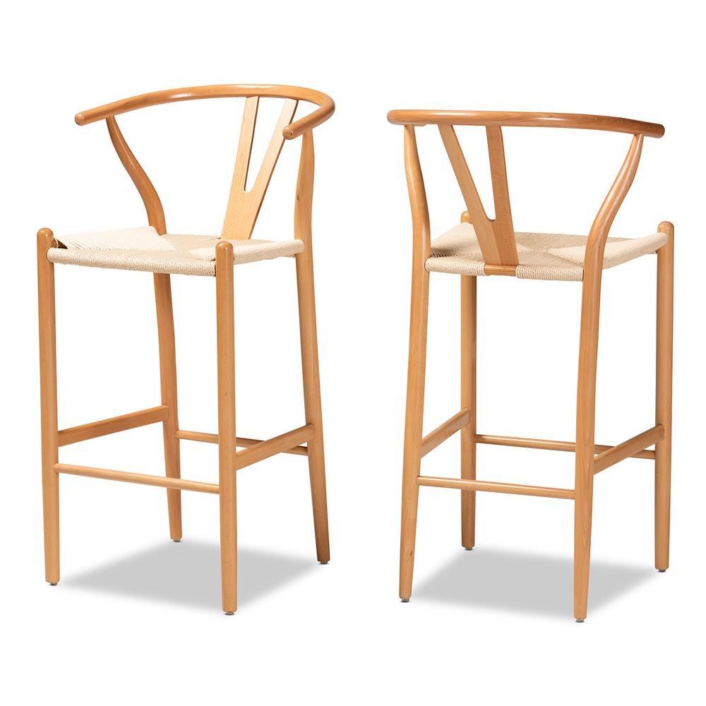 Paxton Modern and Contemporary Natural Brown Finished Wood 2-Piece Bar Stool Set. Picture 10
