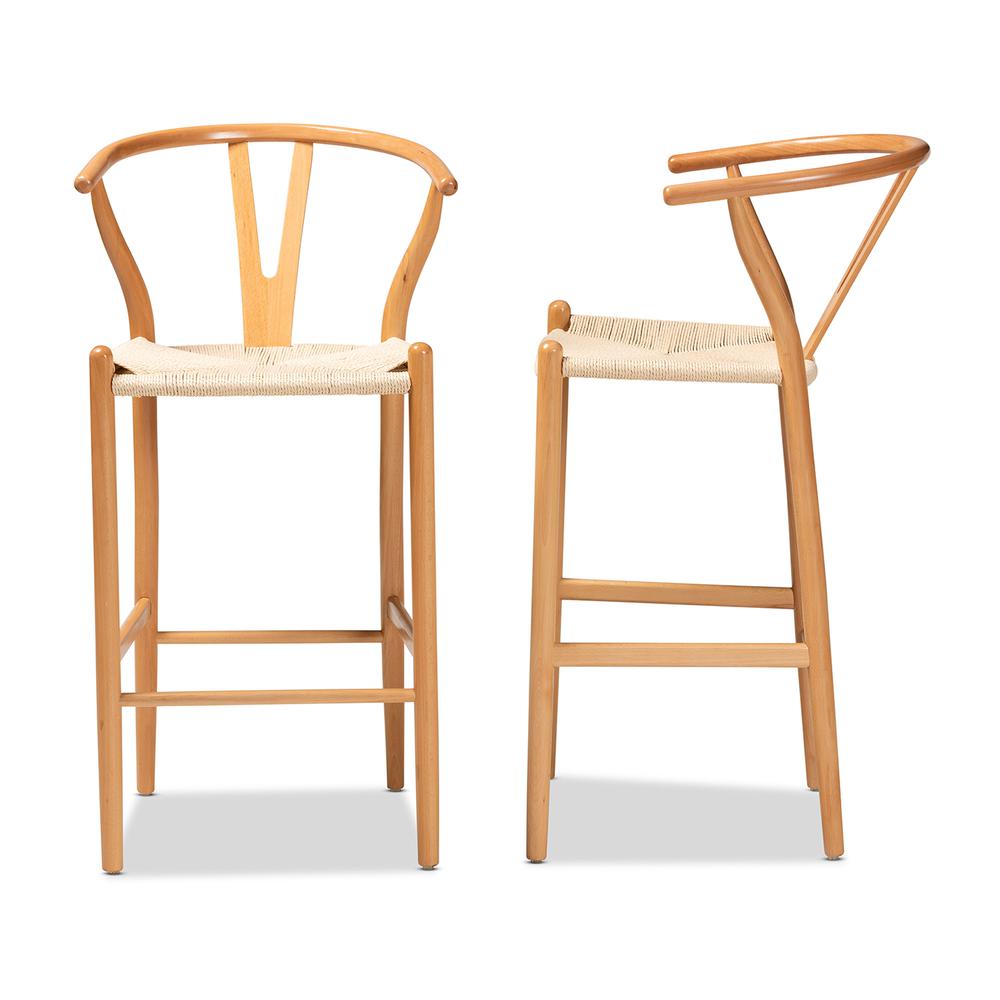 Paxton Modern and Contemporary Natural Brown Finished Wood 2-Piece Bar Stool Set. Picture 12