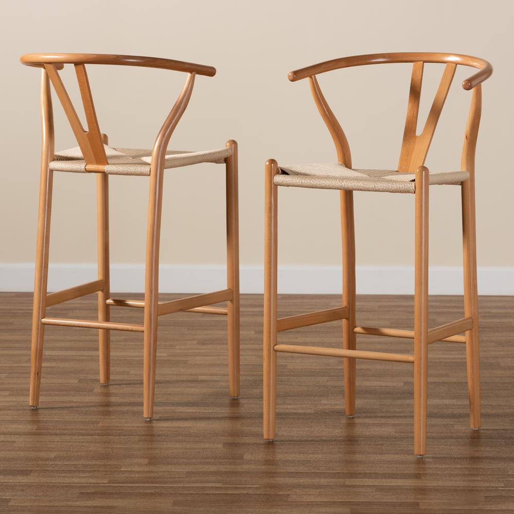 Paxton Modern and Contemporary Natural Brown Finished Wood 2-Piece Bar Stool Set. Picture 17