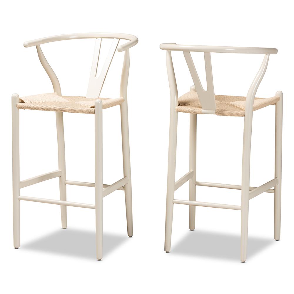 Paxton Modern and Contemporary White Finished Wood 2-Piece Bar Stool Set. Picture 10