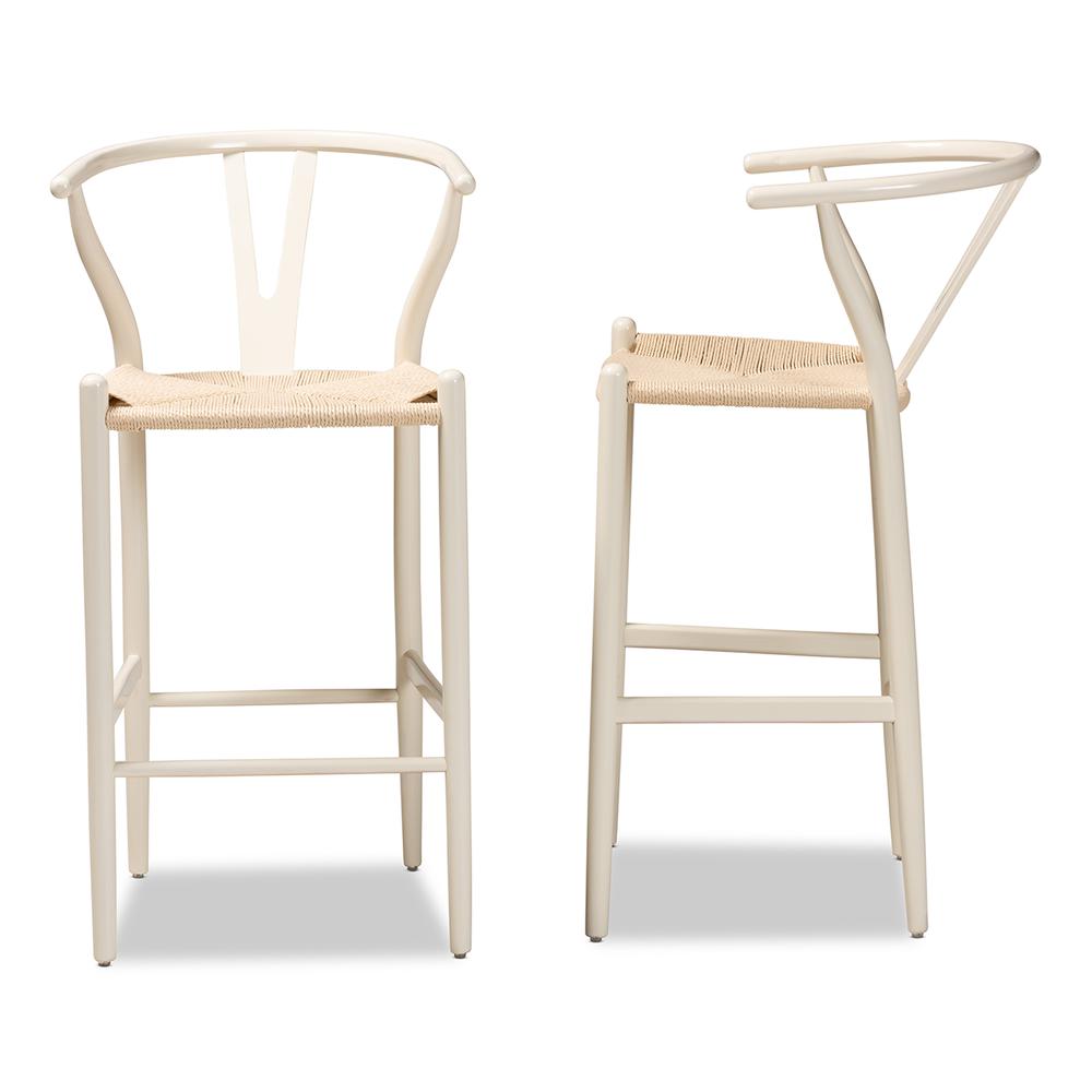 Paxton Modern and Contemporary White Finished Wood 2-Piece Bar Stool Set. Picture 12
