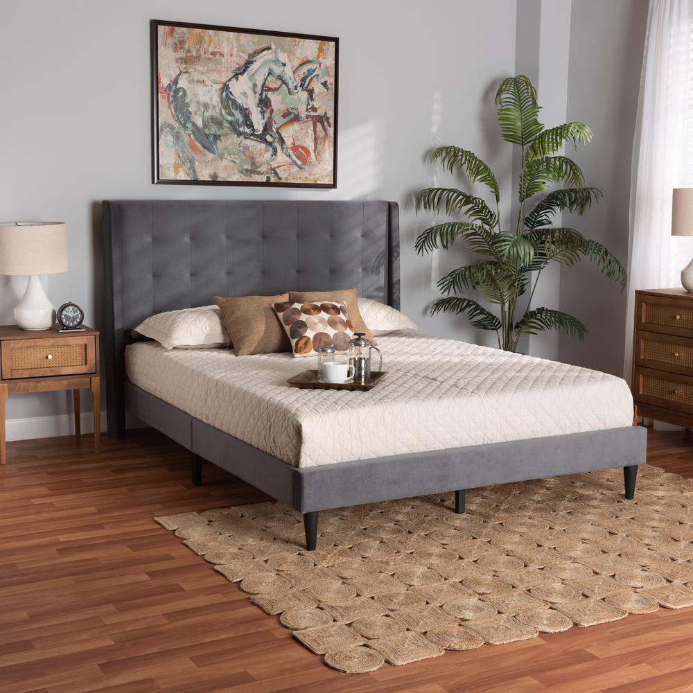 Dark Brown Finished Wood Queen Size Platform Bed. Picture 17