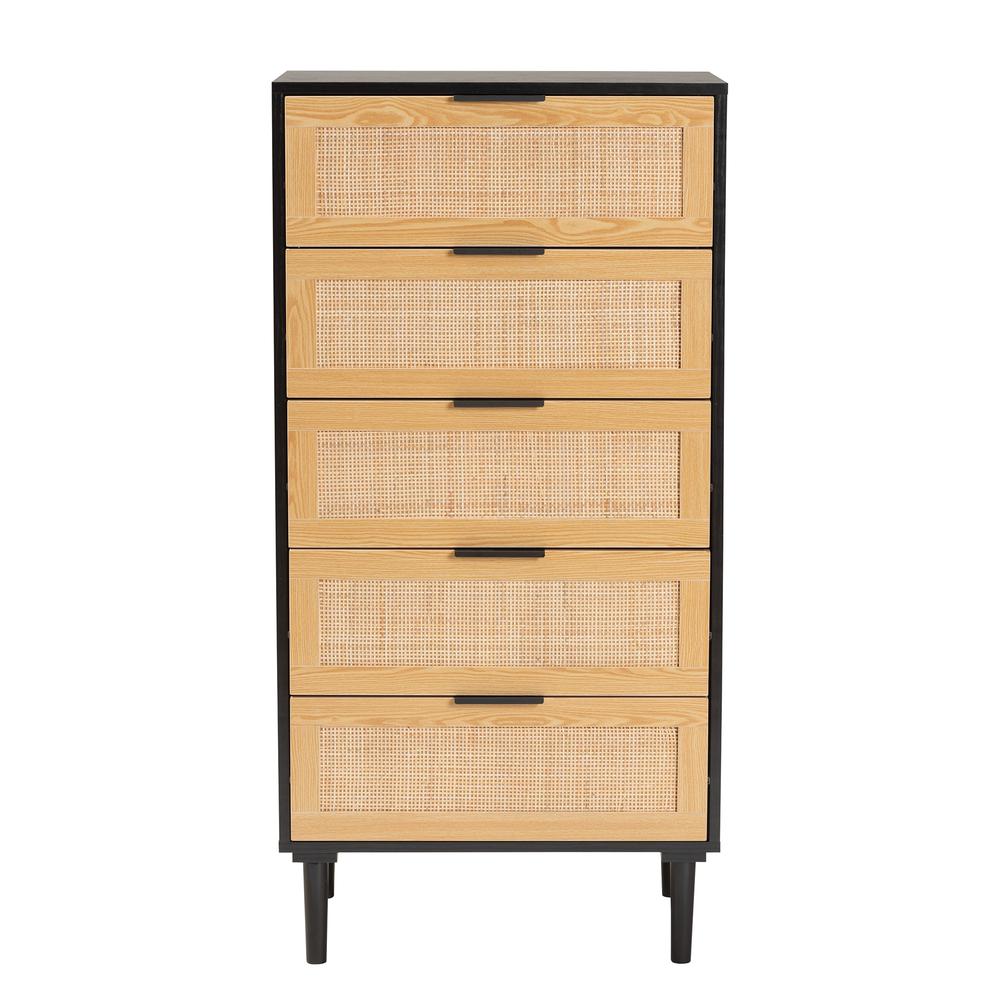 Espresso Brown Wood and Rattan 5-Drawer Storage Cabinet. Picture 13