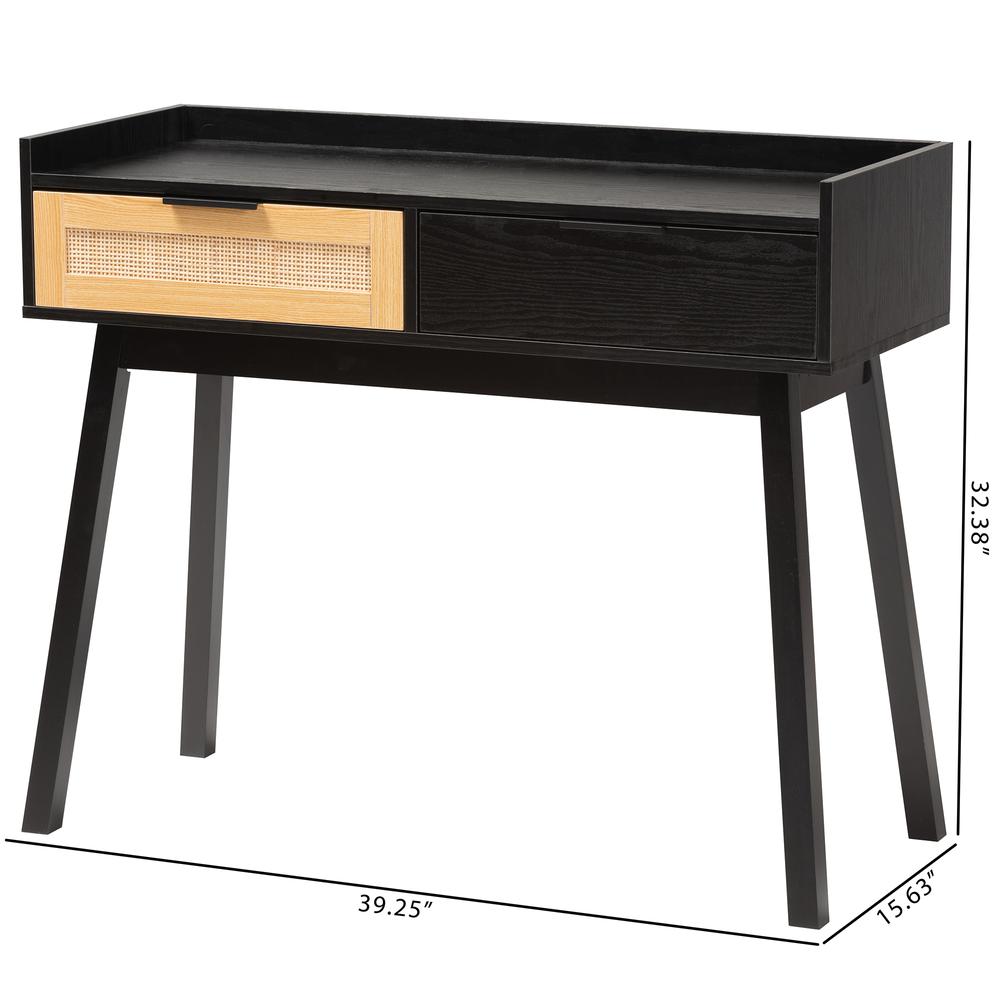 Two-Tone Espresso Brown and Natural Brown Finished Wood 2-Drawer Console Table. Picture 22