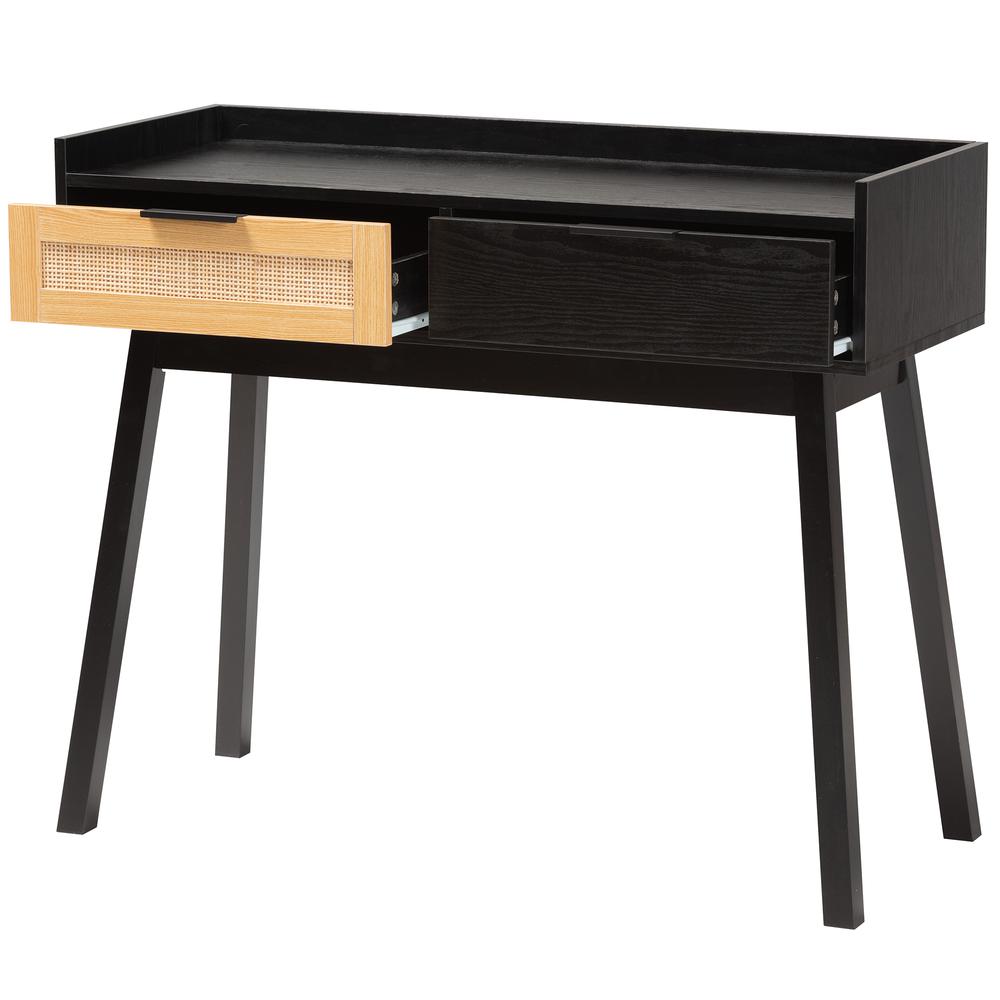 Two-Tone Espresso Brown and Natural Brown Finished Wood 2-Drawer Console Table. Picture 13