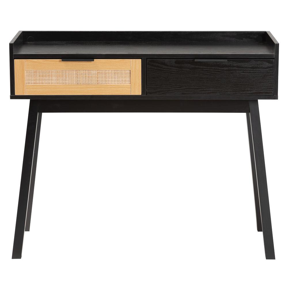 Two-Tone Espresso Brown and Natural Brown Finished Wood 2-Drawer Console Table. Picture 14