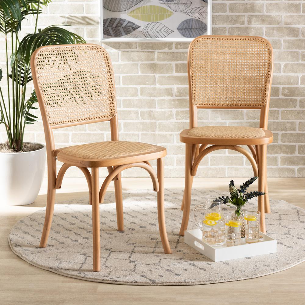 Brown Woven Rattan and Wood 2-Piece Cane Dining Chair Set. Picture 15