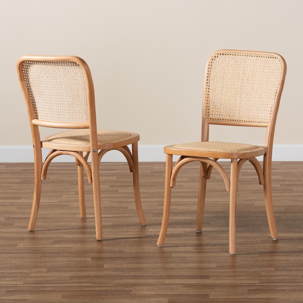 Brown Woven Rattan and Wood 2-Piece Cane Dining Chair Set. Picture 16