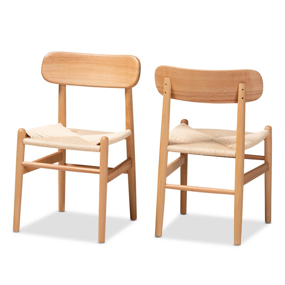 Raheem Mid-Century Modern Brown Hemp and Wood 2-Piece Dining Chair Set. Picture 9