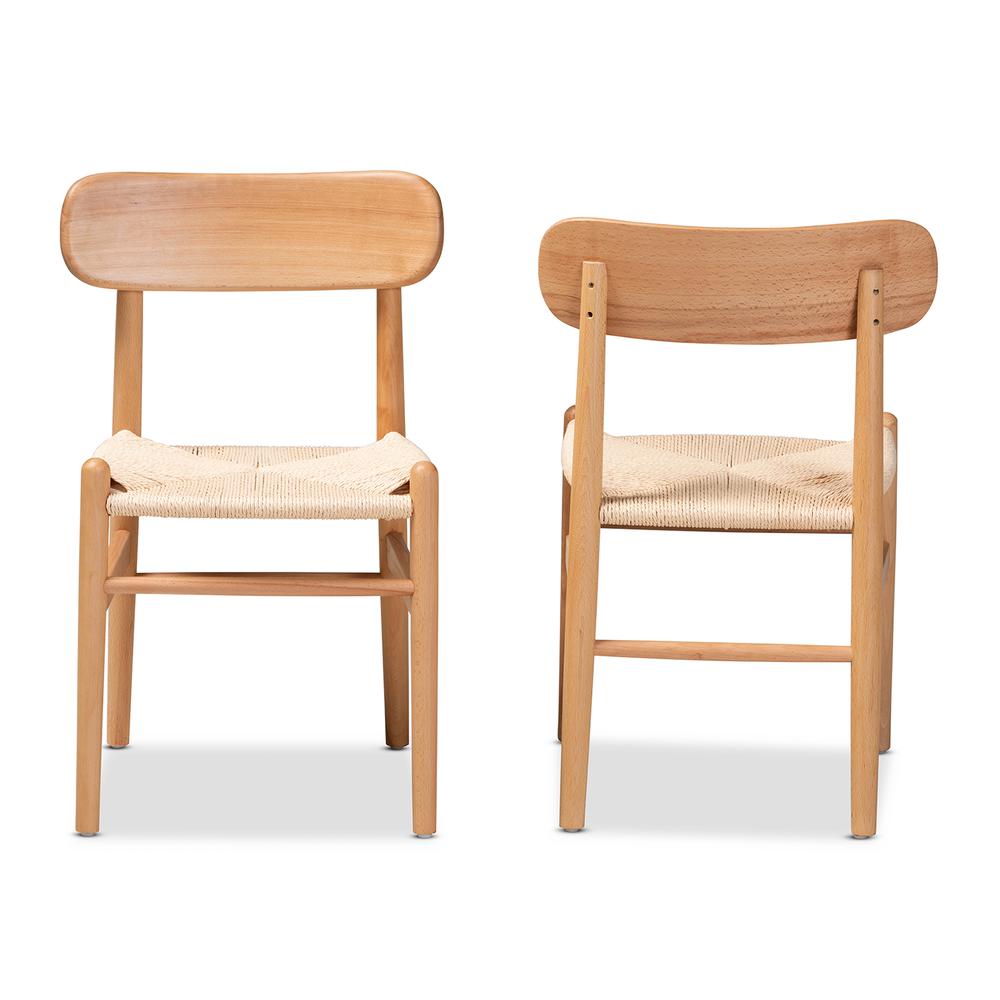 Raheem Mid-Century Modern Brown Hemp and Wood 2-Piece Dining Chair Set. Picture 10
