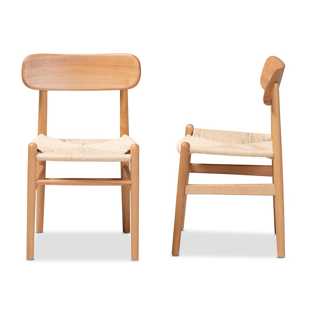 Raheem Mid-Century Modern Brown Hemp and Wood 2-Piece Dining Chair Set. Picture 11