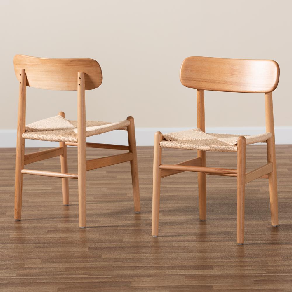 Raheem Mid-Century Modern Brown Hemp and Wood 2-Piece Dining Chair Set. Picture 16