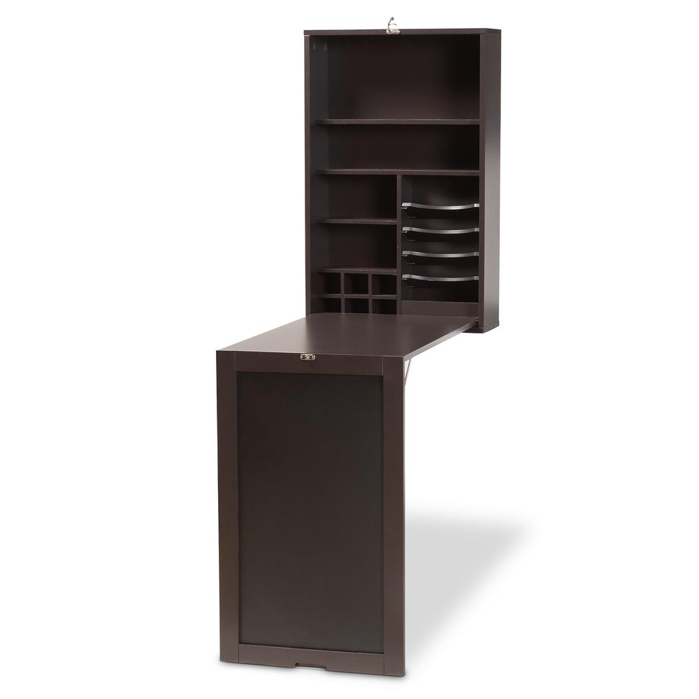 Dark Brown Finished Wood Wall-Mounted Folding Desk. Picture 11