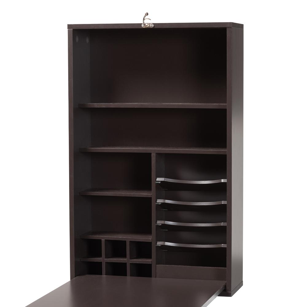 Dark Brown Finished Wood Wall-Mounted Folding Desk. Picture 15