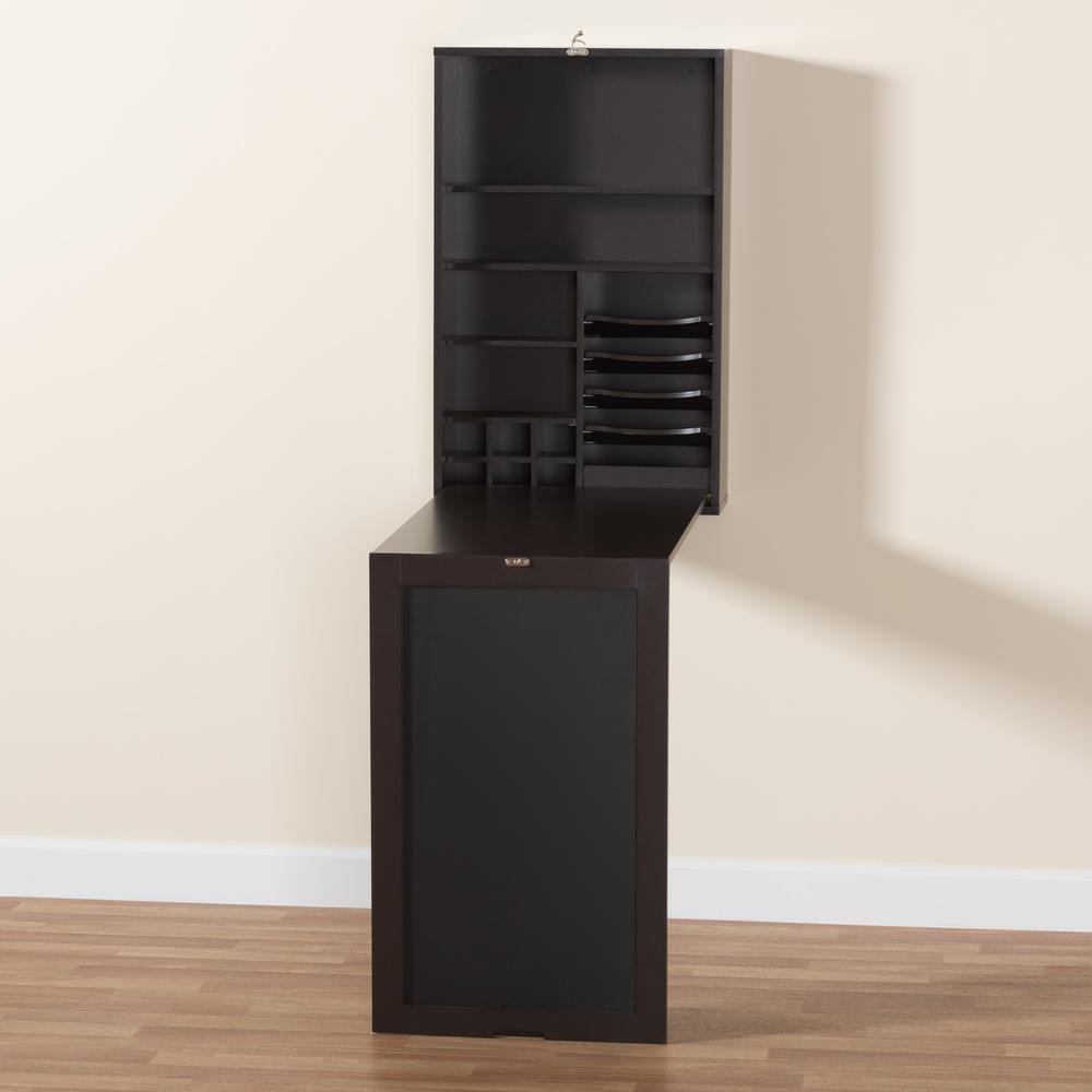 Dark Brown Finished Wood Wall-Mounted Folding Desk. Picture 18