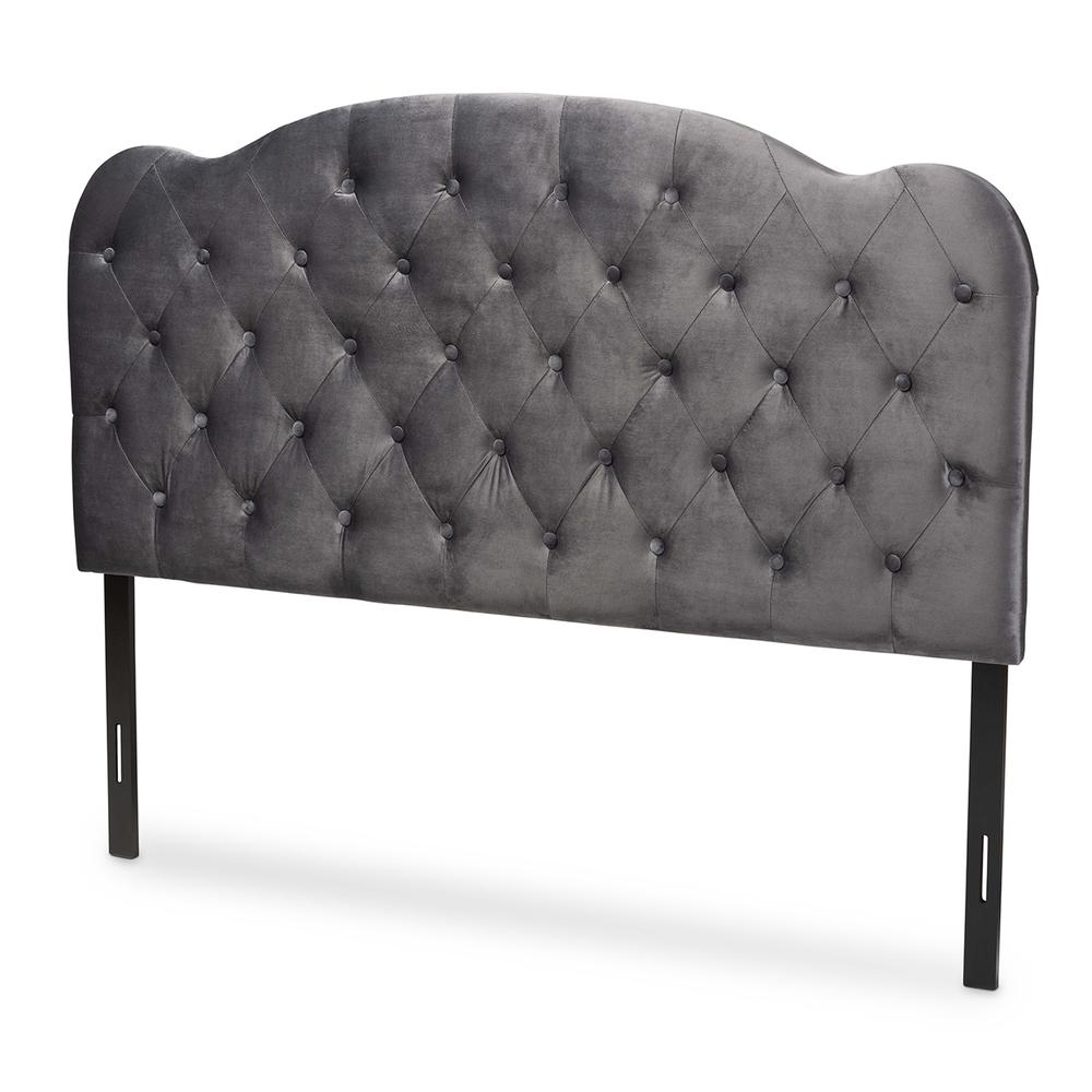 Baxton Studio Clovis Modern and Contemporary Grey Velvet Fabric Upholstered Queen Size Headboard. The main picture.