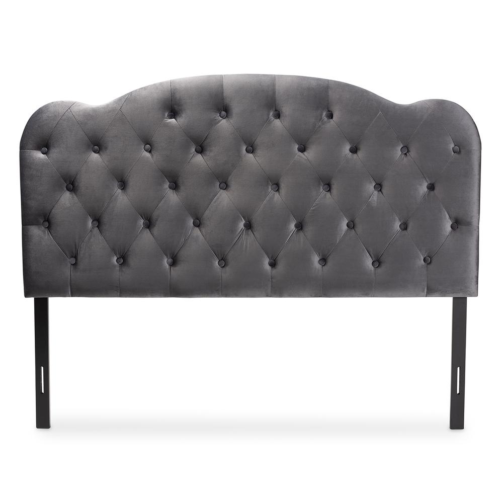 Baxton Studio Clovis Modern and Contemporary Grey Velvet Fabric Upholstered Queen Size Headboard. Picture 2
