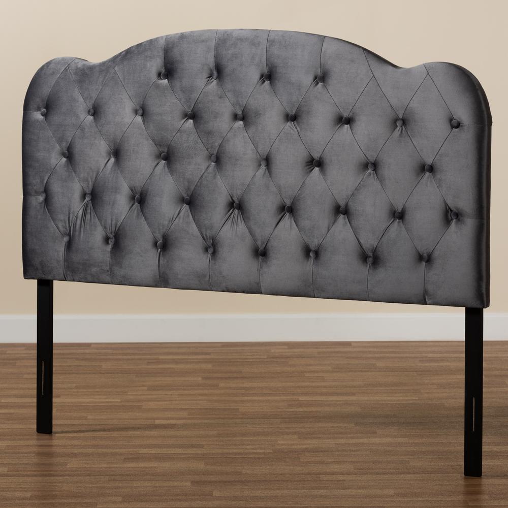 Baxton Studio Clovis Modern and Contemporary Grey Velvet Fabric Upholstered Queen Size Headboard. Picture 5