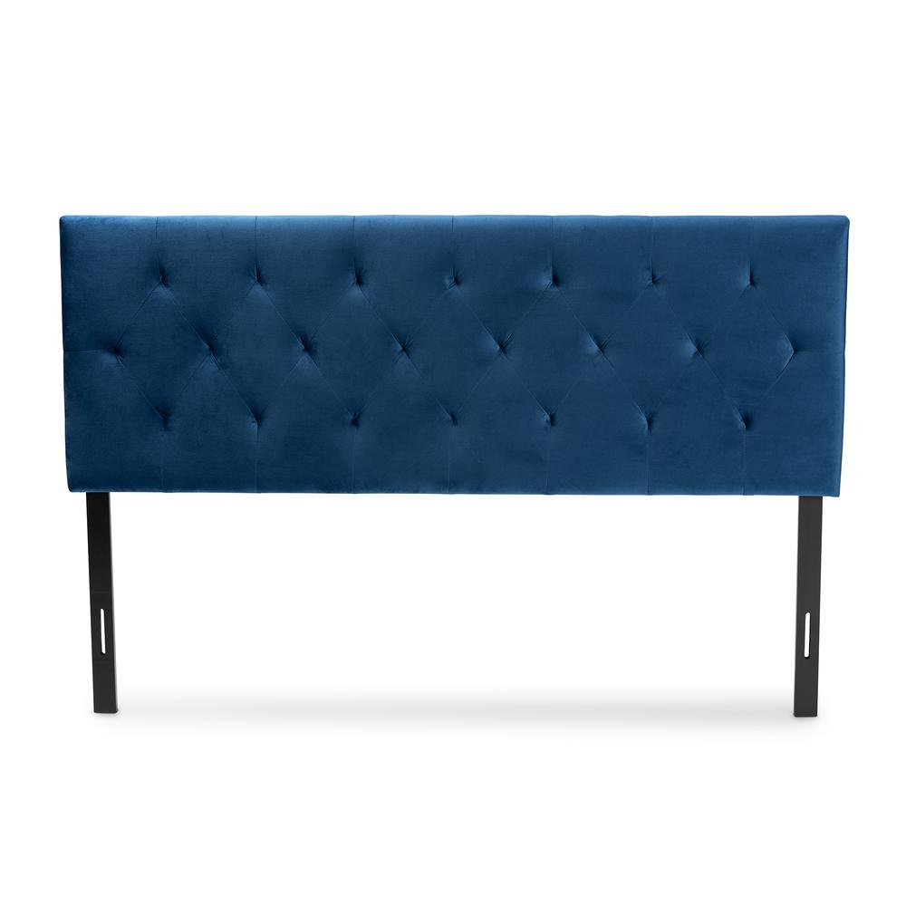 Baxton Studio Felix Modern and Contemporary Navy Blue Velvet Fabric Upholstered Queen Size Headboard. Picture 2