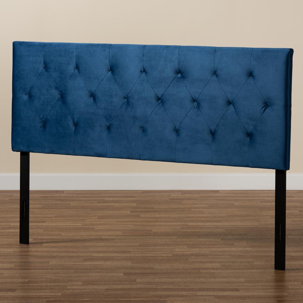 Baxton Studio Felix Modern and Contemporary Navy Blue Velvet Fabric Upholstered Queen Size Headboard. Picture 5