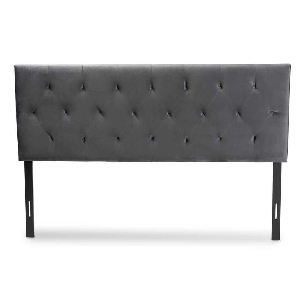 Baxton Studio Felix Modern and Contemporary Grey Velvet Fabric Upholstered Queen Size Headboard. Picture 2