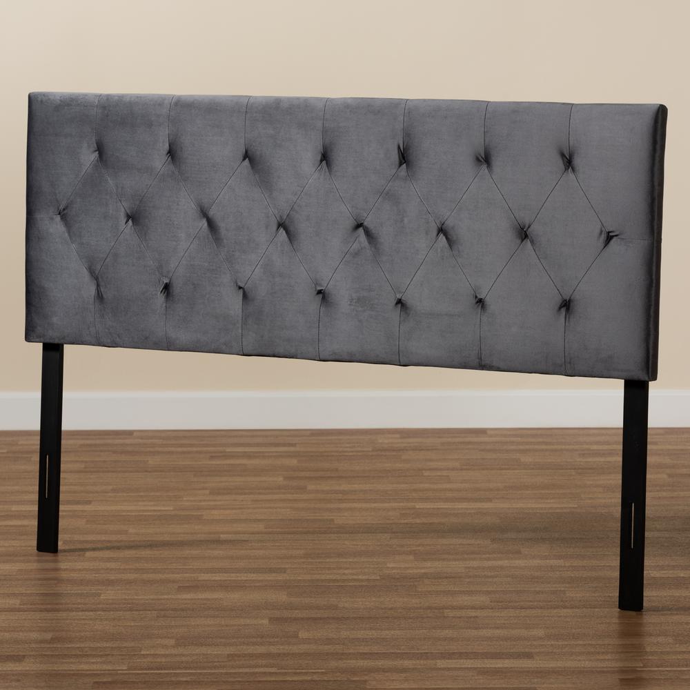 Baxton Studio Felix Modern and Contemporary Grey Velvet Fabric Upholstered Queen Size Headboard. Picture 5