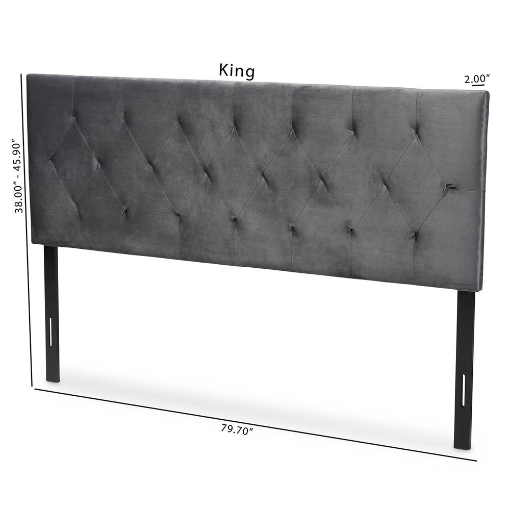 Baxton Studio Felix Modern and Contemporary Grey Velvet Fabric Upholstered Queen Size Headboard. Picture 8
