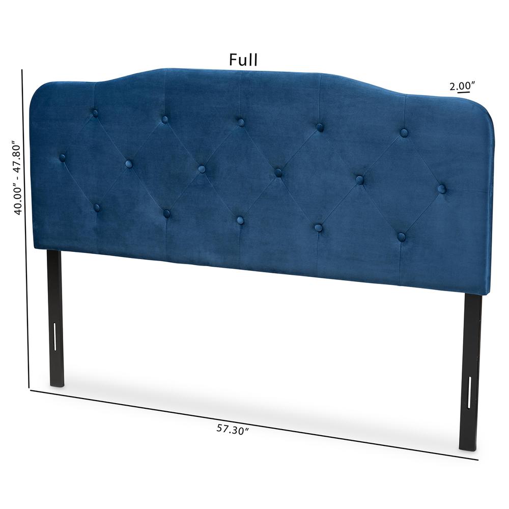 Navy Blue Velvet Fabric Upholstered King Size Headboard. Picture 14