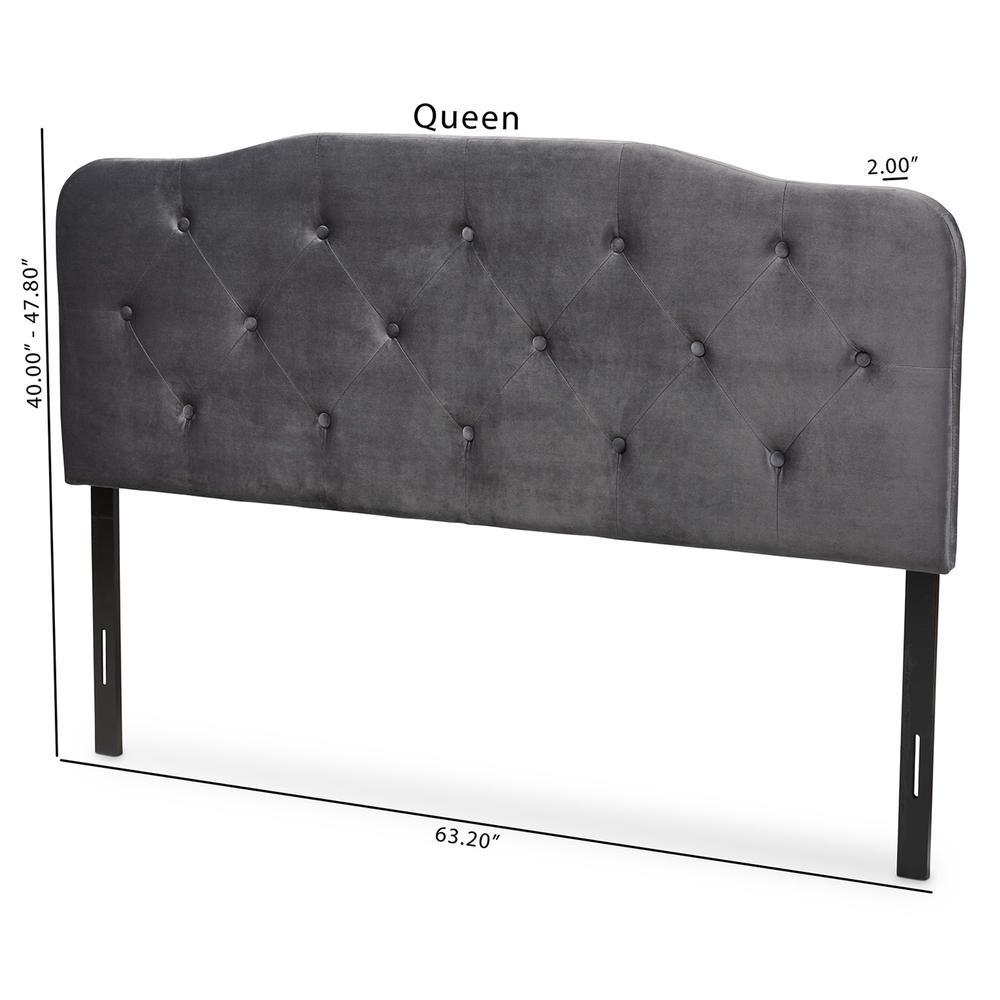 Grey Velvet Fabric Upholstered Queen Size Headboard. Picture 15