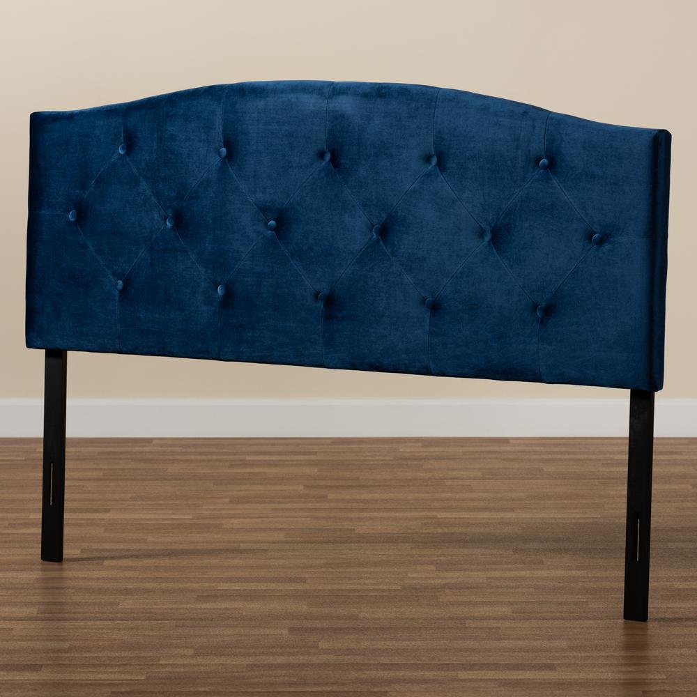 Navy Blue Velvet Fabric Upholstered Full Size Headboard. Picture 13