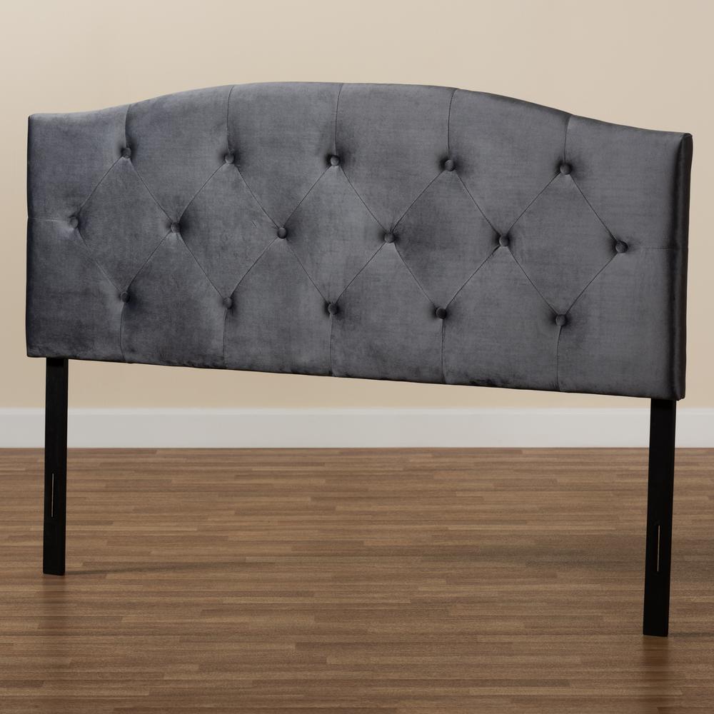 Leone Modern and Contemporary Grey Velvet Fabric Upholstered Full Size Headboard. Picture 13