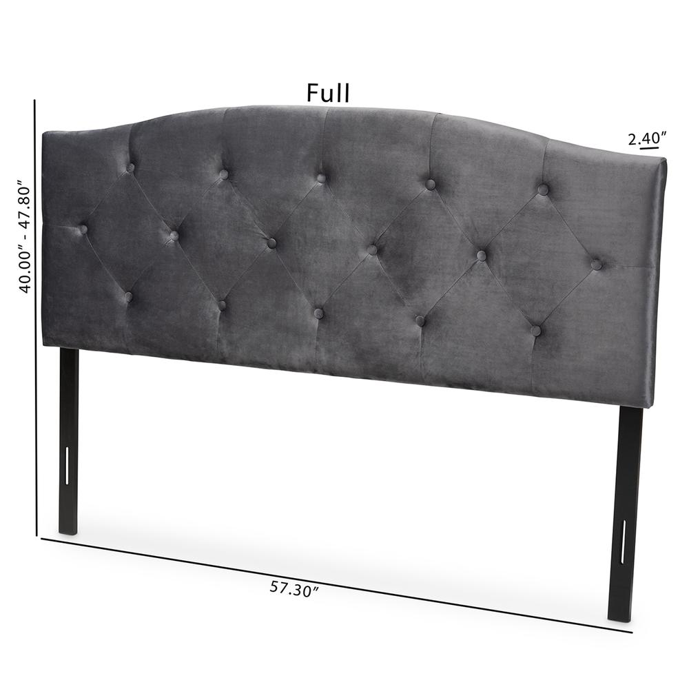 Leone Modern and Contemporary Grey Velvet Fabric Upholstered Full Size Headboard. Picture 14