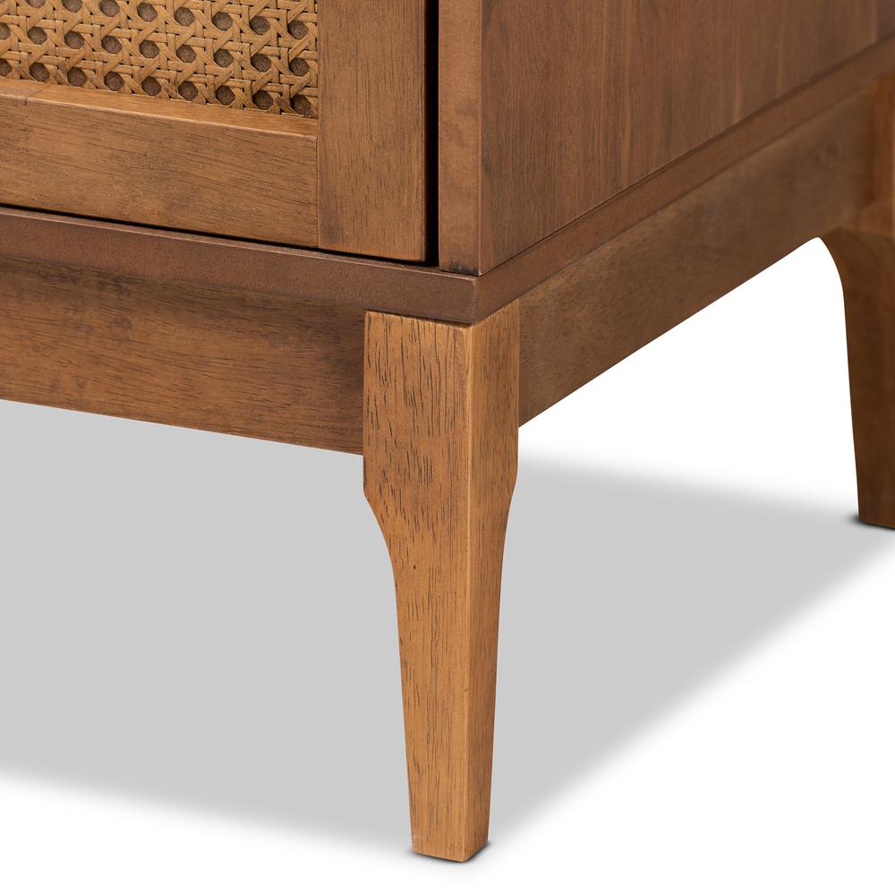 Ramiel Mid-Century Modern Ash Walnut Finished Wood and Rattan 6-Drawer Dresser. Picture 16