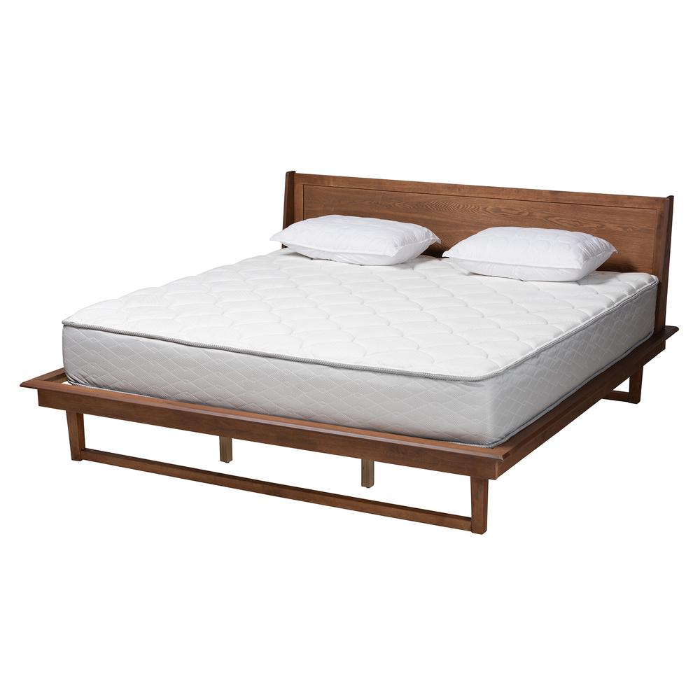 Macayle Mid-Century Modern Ash Walnut Finished Wood Queen Size Platform Bed. Picture 11