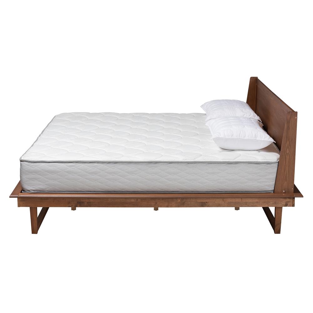 Macayle Mid-Century Modern Ash Walnut Finished Wood Queen Size Platform Bed. Picture 12