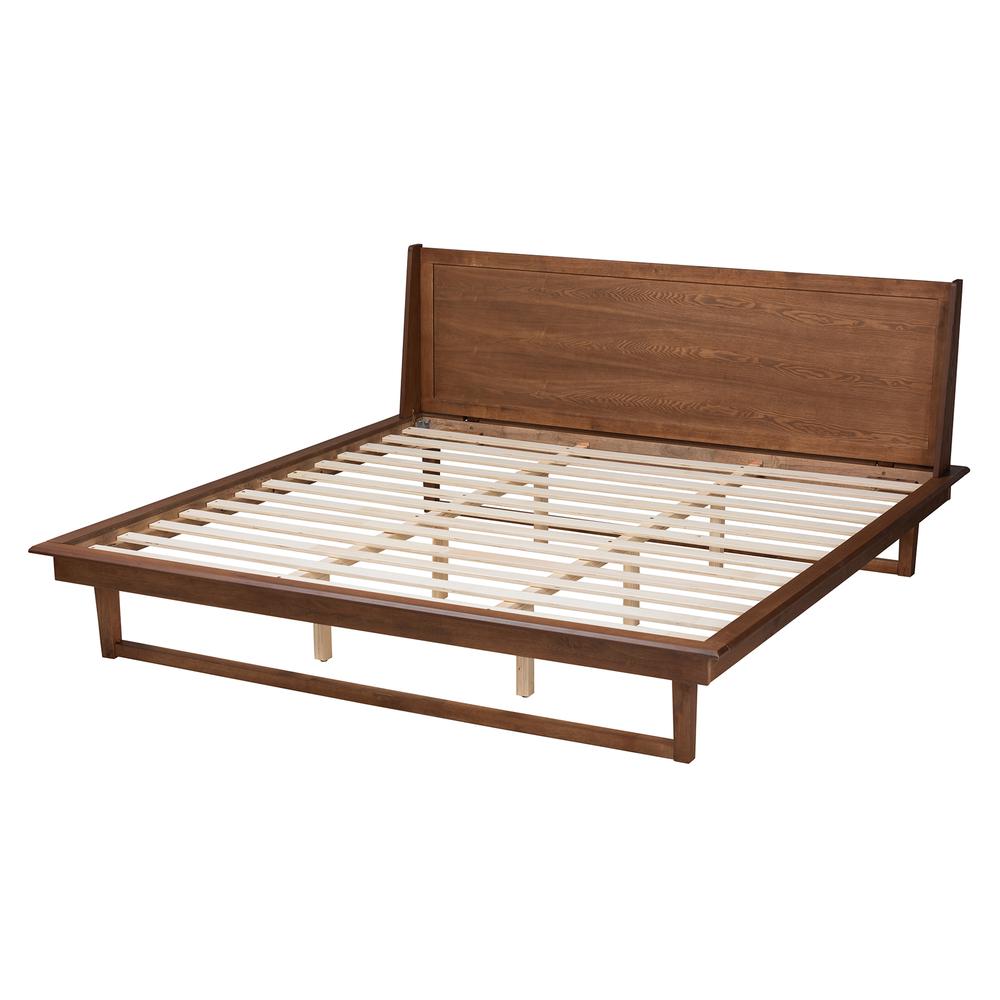 Macayle Mid-Century Modern Ash Walnut Finished Wood Queen Size Platform Bed. Picture 13