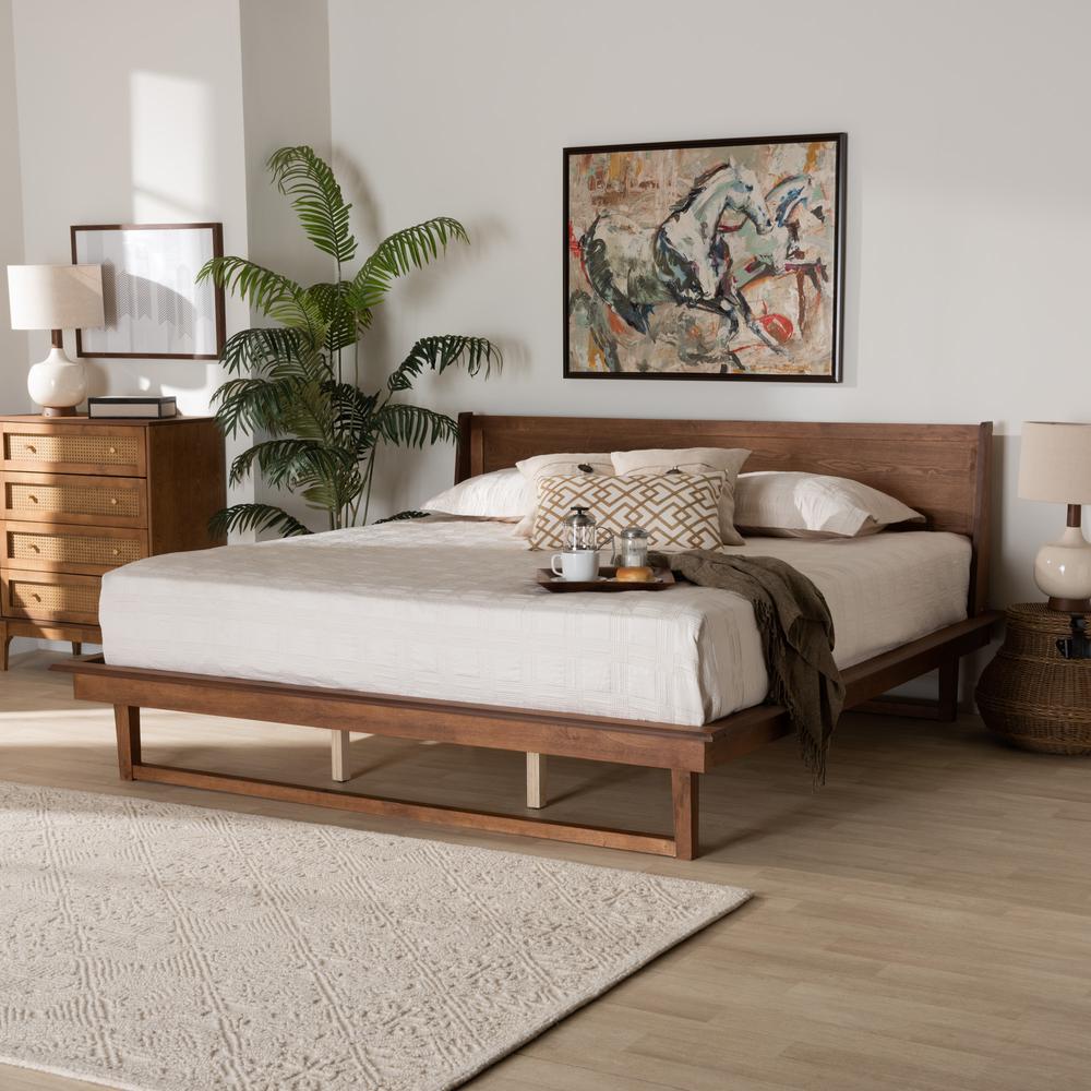 Macayle Mid-Century Modern Ash Walnut Finished Wood Queen Size Platform Bed. Picture 17