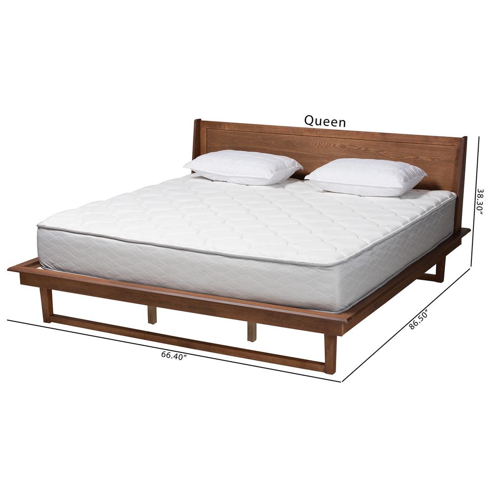 Macayle Mid-Century Modern Ash Walnut Finished Wood Queen Size Platform Bed. Picture 19