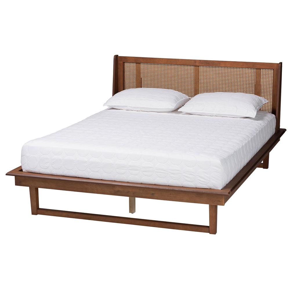 Aveena Mid-Century Modern Walnut Brown Finished Wood Queen Size Platform Bed. Picture 11