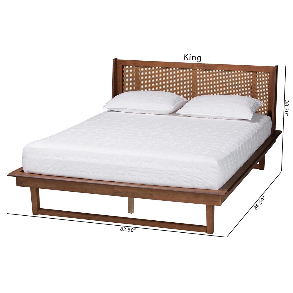 Aveena Mid-Century Modern Walnut Brown Finished Wood Queen Size Platform Bed. Picture 20