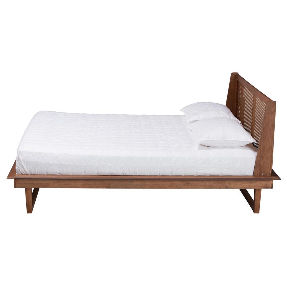 Aveena Mid-Century Modern Walnut Brown Finished Wood Queen Size Platform Bed. Picture 12