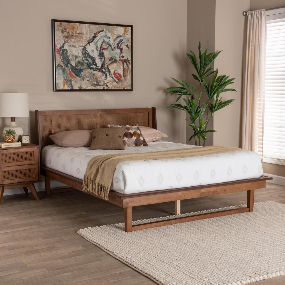 Aveena Mid-Century Modern Walnut Brown Finished Wood Queen Size Platform Bed. Picture 17