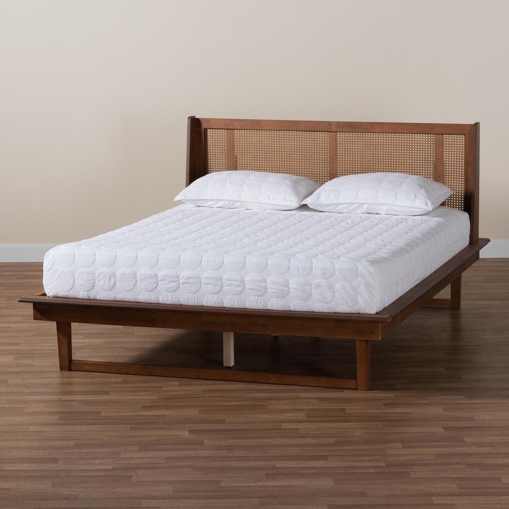 Aveena Mid-Century Modern Walnut Brown Finished Wood Queen Size Platform Bed. Picture 18