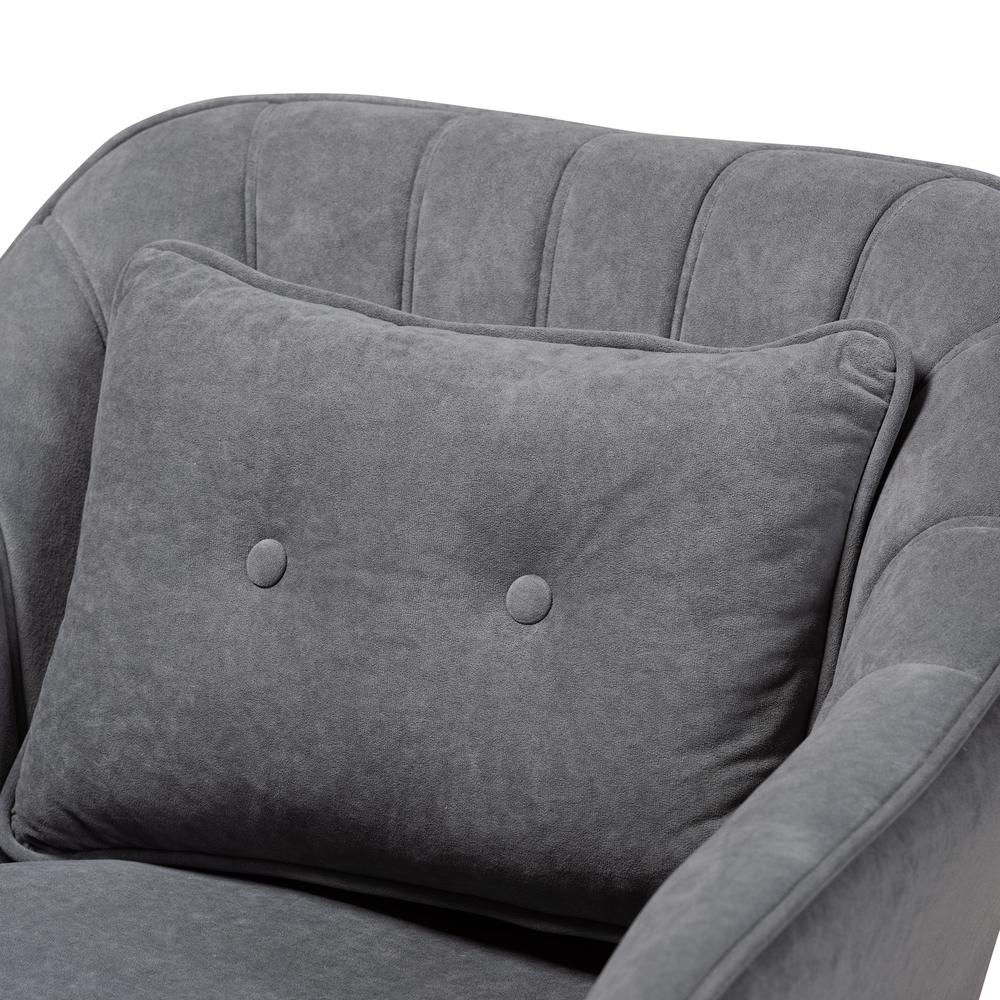 Transitional Grey Velvet Fabric Upholstered and Natural Wood Finished Armchair. Picture 15