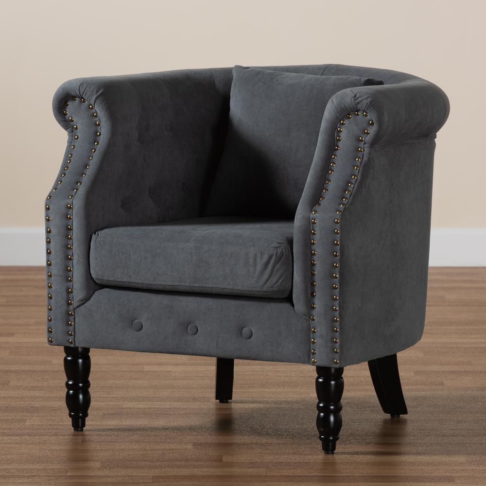 Baxton Studio Renessa Classic and Traditional Grey Velvet Fabric Upholstered and Dark Brown Finished Wood Armchair. Picture 23
