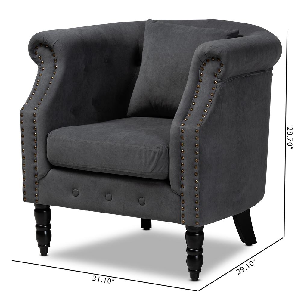 Baxton Studio Renessa Classic and Traditional Grey Velvet Fabric Upholstered and Dark Brown Finished Wood Armchair. Picture 24