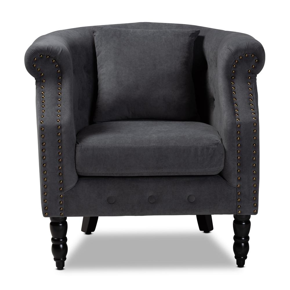 Baxton Studio Renessa Classic and Traditional Grey Velvet Fabric Upholstered and Dark Brown Finished Wood Armchair. Picture 15